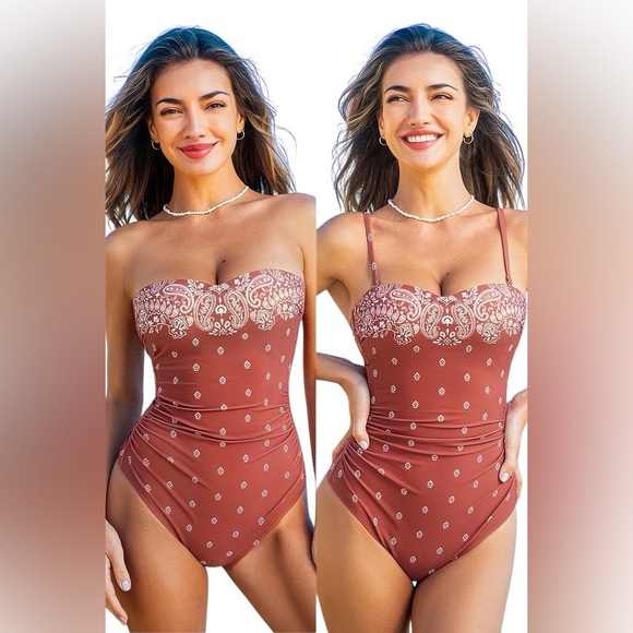 Cupshe Other - Cupshe Rust Paisley Bandana Tummy Control Convertible One Piece NWT XL